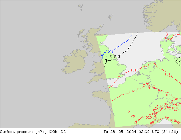 pressão do solo ICON-D2 Ter 28.05.2024 03 UTC