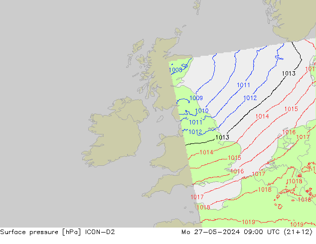 Luchtdruk (Grond) ICON-D2 ma 27.05.2024 09 UTC