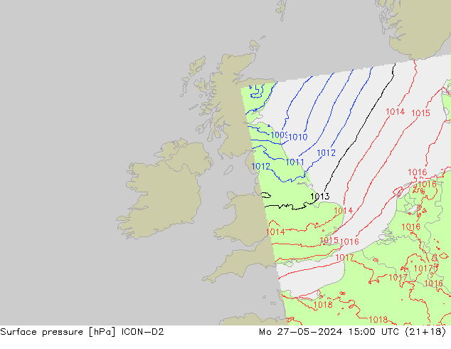 Surface pressure ICON-D2 Mo 27.05.2024 15 UTC