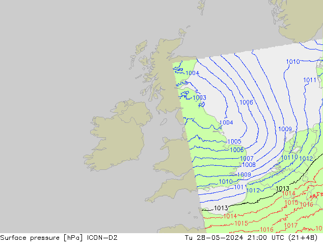 Yer basıncı ICON-D2 Sa 28.05.2024 21 UTC