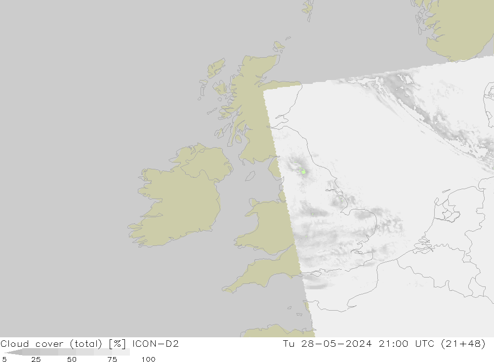 Nubi (totali) ICON-D2 mar 28.05.2024 21 UTC