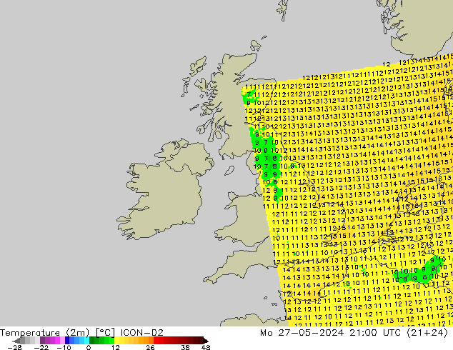 Sıcaklık Haritası (2m) ICON-D2 Pzt 27.05.2024 21 UTC