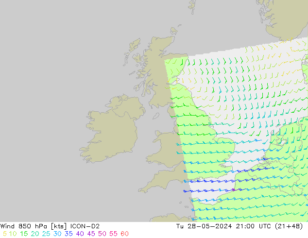 Wind 850 hPa ICON-D2 Tu 28.05.2024 21 UTC