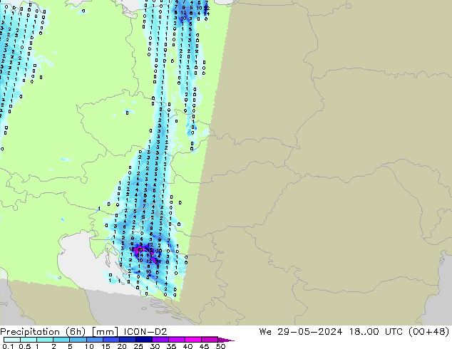 Precipitation (6h) ICON-D2 St 29.05.2024 00 UTC