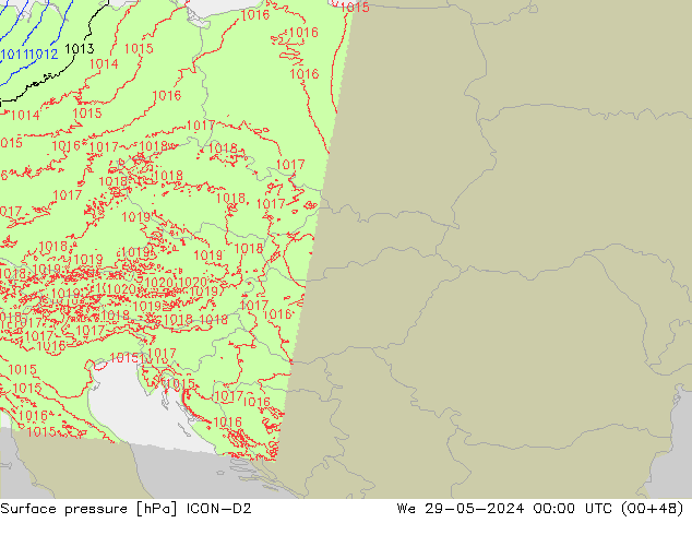 Atmosférický tlak ICON-D2 St 29.05.2024 00 UTC