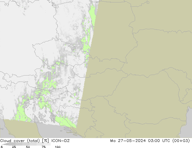 Bewolking (Totaal) ICON-D2 ma 27.05.2024 03 UTC