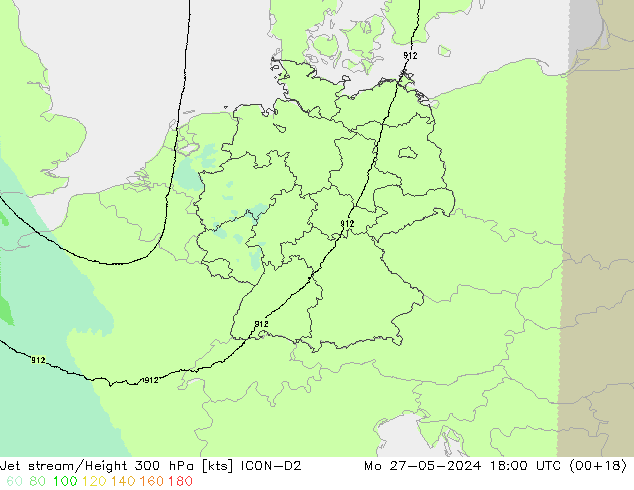 Jet stream/Height 300 hPa ICON-D2 Mo 27.05.2024 18 UTC