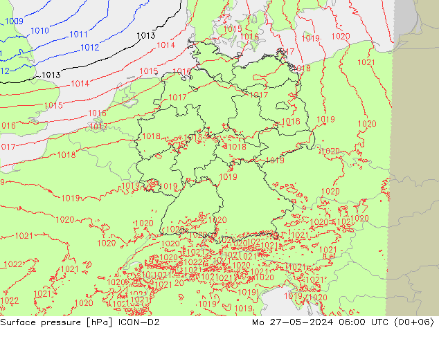 Surface pressure ICON-D2 Mo 27.05.2024 06 UTC