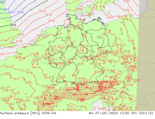 Atmosférický tlak ICON-D2 Po 27.05.2024 12 UTC