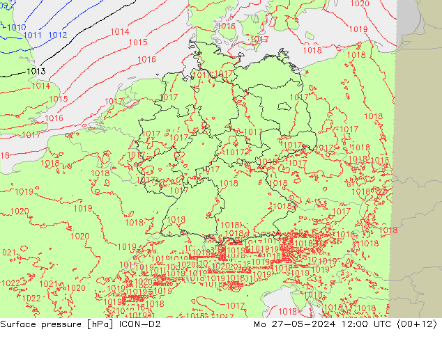 Surface pressure ICON-D2 Mo 27.05.2024 12 UTC