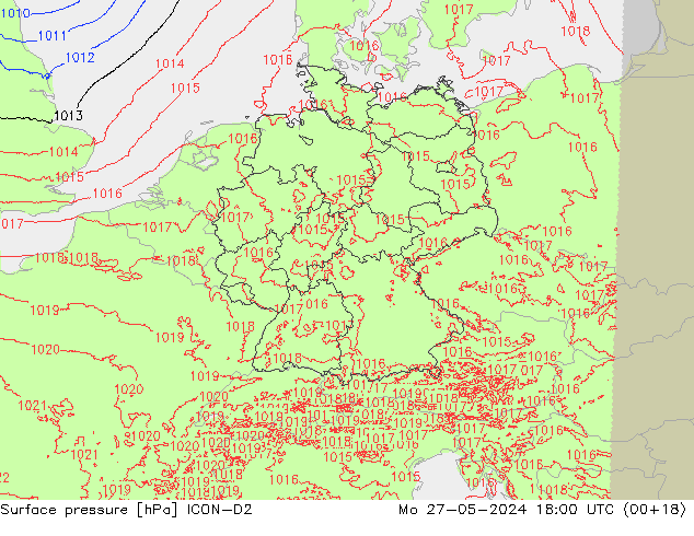 Surface pressure ICON-D2 Mo 27.05.2024 18 UTC