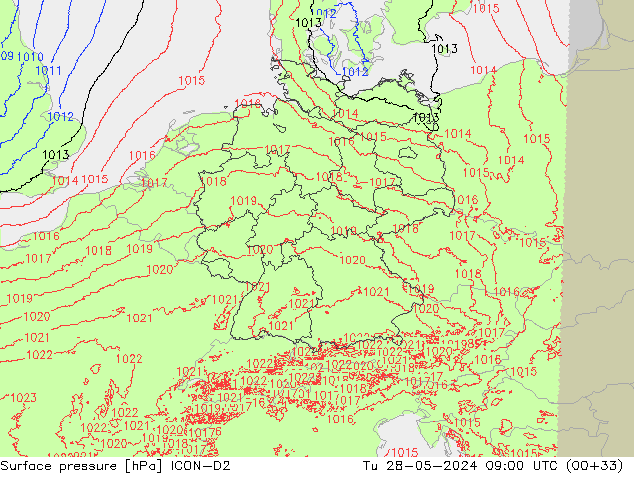 Luchtdruk (Grond) ICON-D2 di 28.05.2024 09 UTC