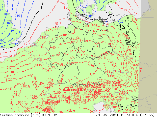 pressão do solo ICON-D2 Ter 28.05.2024 12 UTC