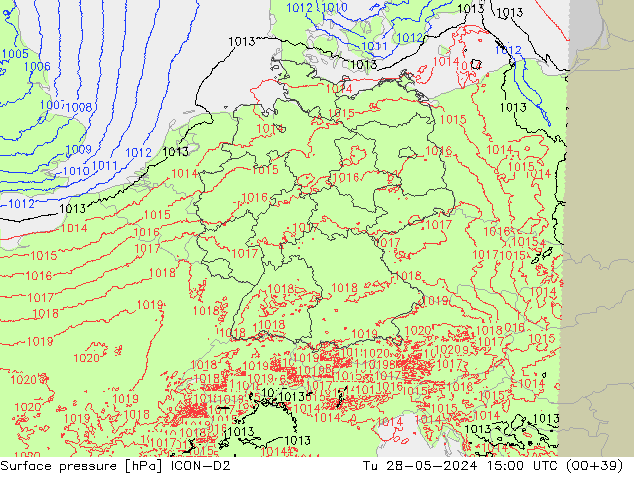 Luchtdruk (Grond) ICON-D2 di 28.05.2024 15 UTC