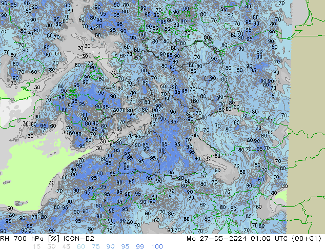 700 hPa Nispi Nem ICON-D2 Pzt 27.05.2024 01 UTC