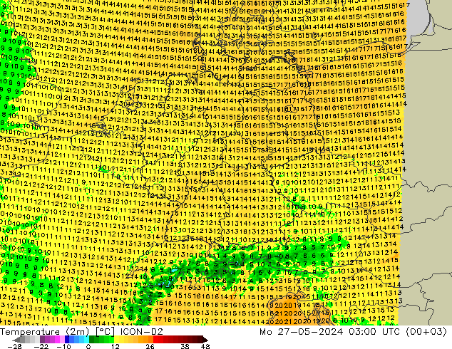 карта температуры ICON-D2 пн 27.05.2024 03 UTC