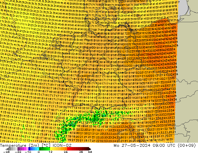 Temperature (2m) ICON-D2 Mo 27.05.2024 09 UTC