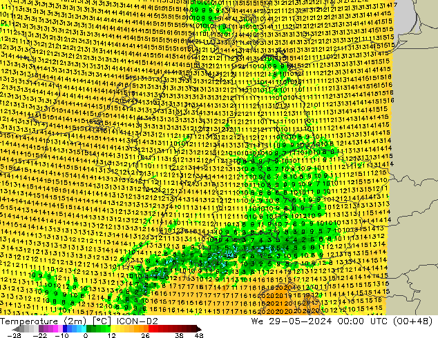 Temperature (2m) ICON-D2 St 29.05.2024 00 UTC