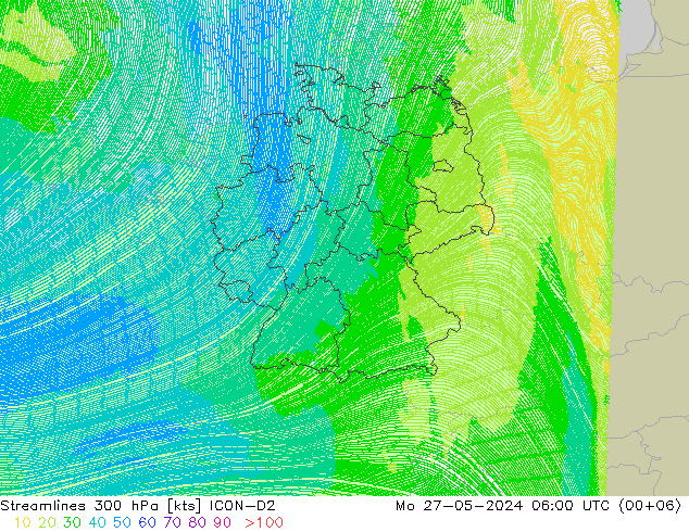 Stromlinien 300 hPa ICON-D2 Mo 27.05.2024 06 UTC