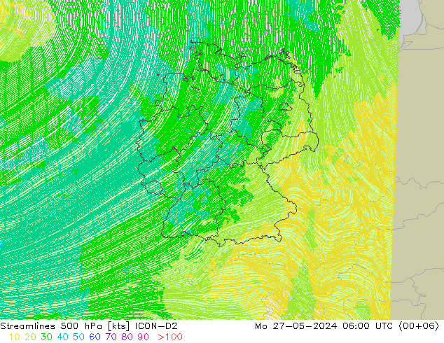 风 500 hPa ICON-D2 星期一 27.05.2024 06 UTC