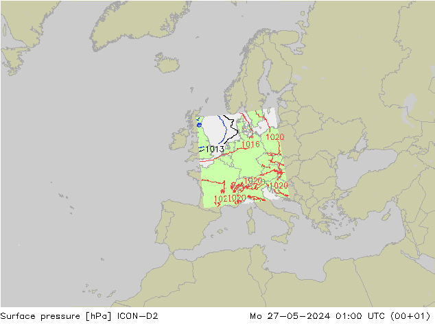 приземное давление ICON-D2 пн 27.05.2024 01 UTC