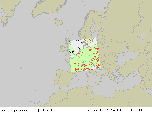 Atmosférický tlak ICON-D2 Po 27.05.2024 01 UTC