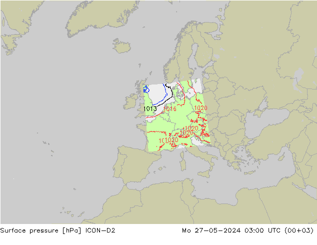 Atmosférický tlak ICON-D2 Po 27.05.2024 03 UTC