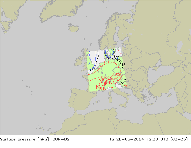 Luchtdruk (Grond) ICON-D2 di 28.05.2024 12 UTC