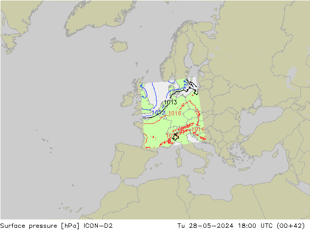 Surface pressure ICON-D2 Tu 28.05.2024 18 UTC