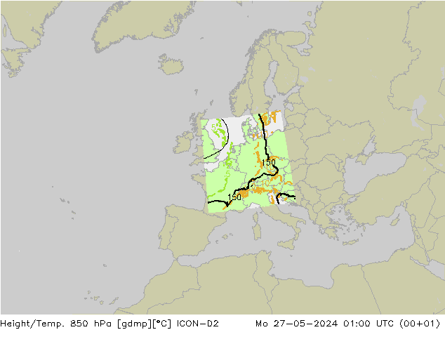 Height/Temp. 850 hPa ICON-D2 星期一 27.05.2024 01 UTC