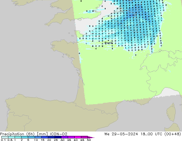 Nied. akkumuliert (6Std) ICON-D2 Mi 29.05.2024 00 UTC
