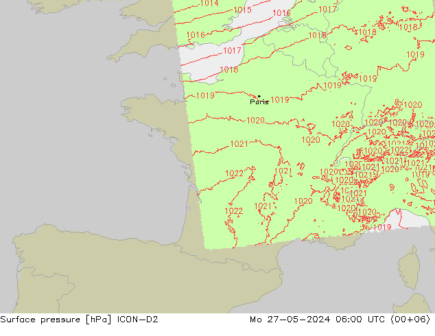 Luchtdruk (Grond) ICON-D2 ma 27.05.2024 06 UTC