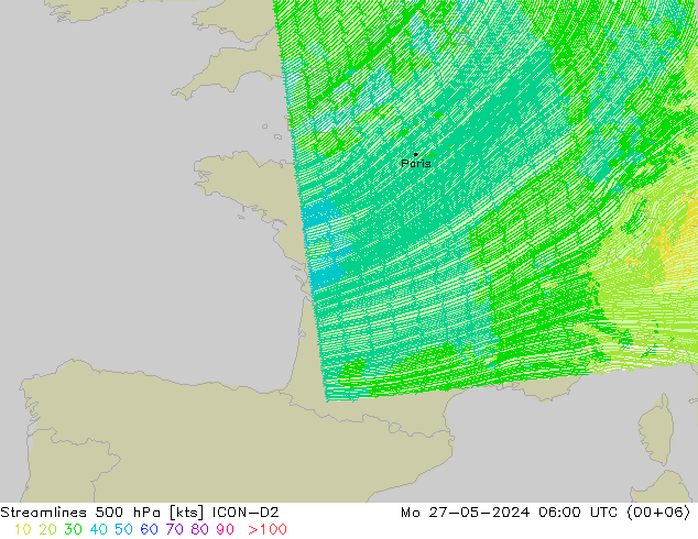 Linha de corrente 500 hPa ICON-D2 Seg 27.05.2024 06 UTC