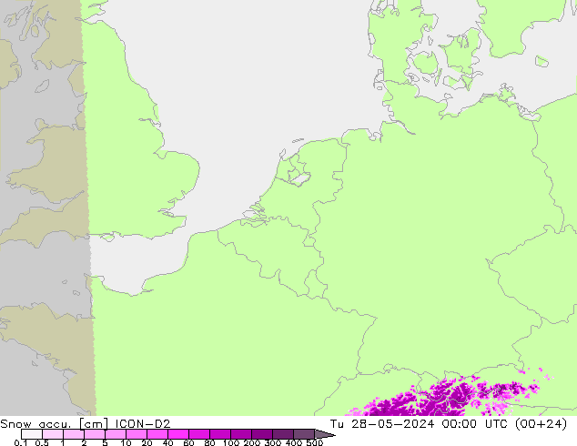 Schneemenge ICON-D2 Di 28.05.2024 00 UTC