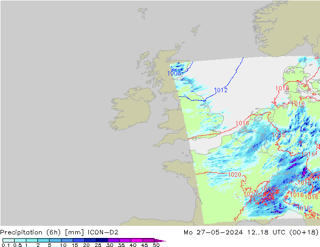 Precipitação (6h) ICON-D2 Seg 27.05.2024 18 UTC