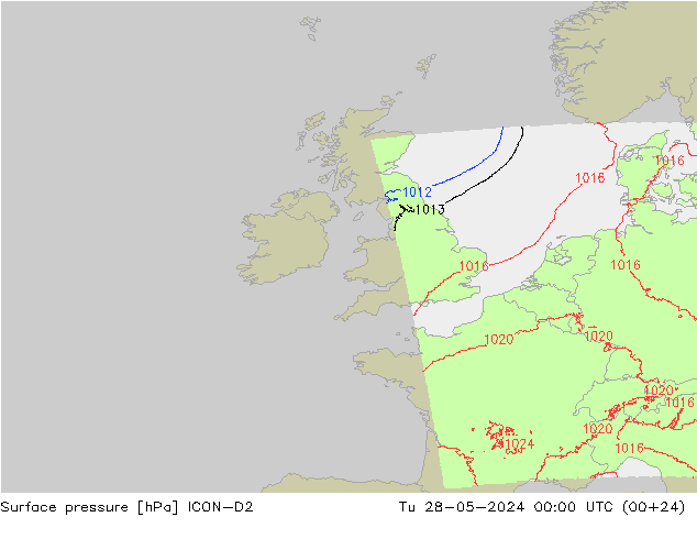 Atmosférický tlak ICON-D2 Út 28.05.2024 00 UTC