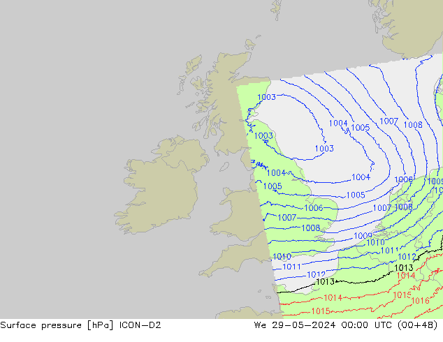 Atmosférický tlak ICON-D2 St 29.05.2024 00 UTC