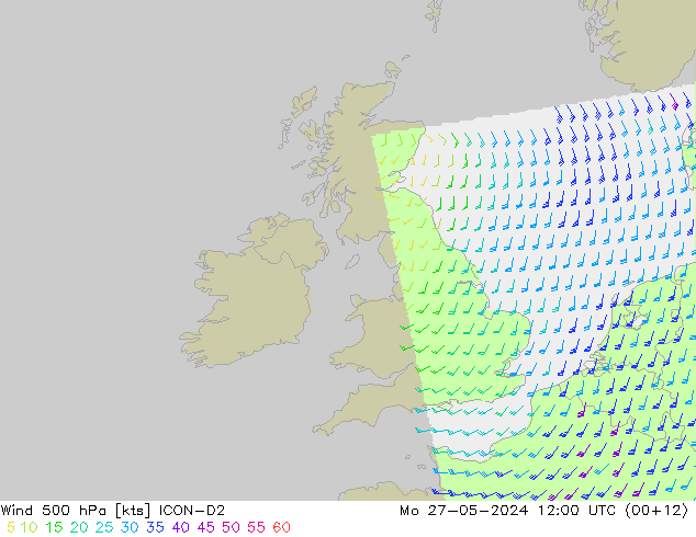 wiatr 500 hPa ICON-D2 pon. 27.05.2024 12 UTC