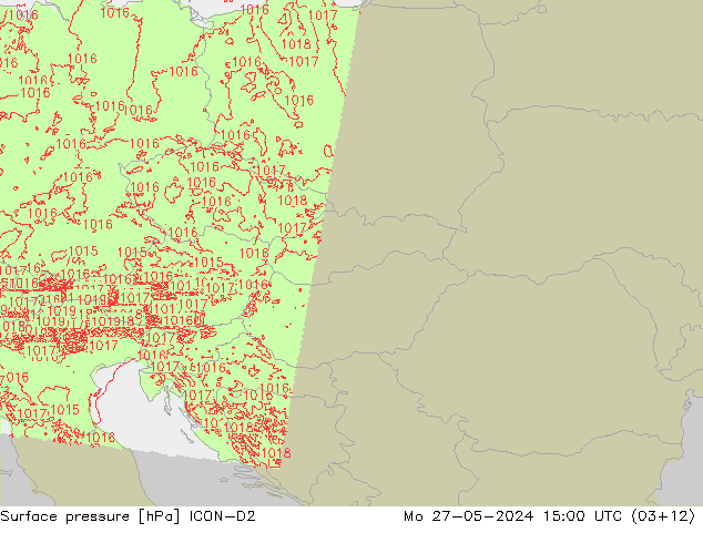 Surface pressure ICON-D2 Mo 27.05.2024 15 UTC