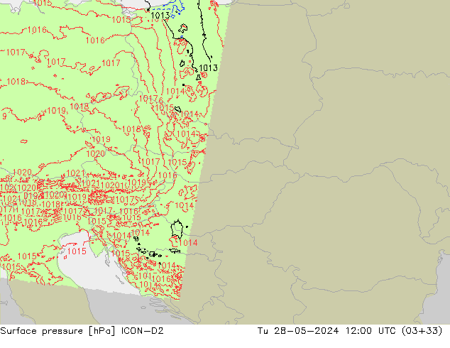 Pressione al suolo ICON-D2 mar 28.05.2024 12 UTC