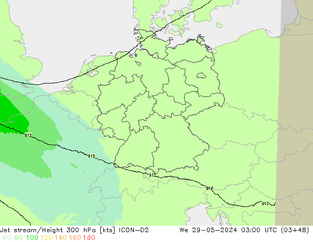 Jet stream/Height 300 hPa ICON-D2 We 29.05.2024 03 UTC