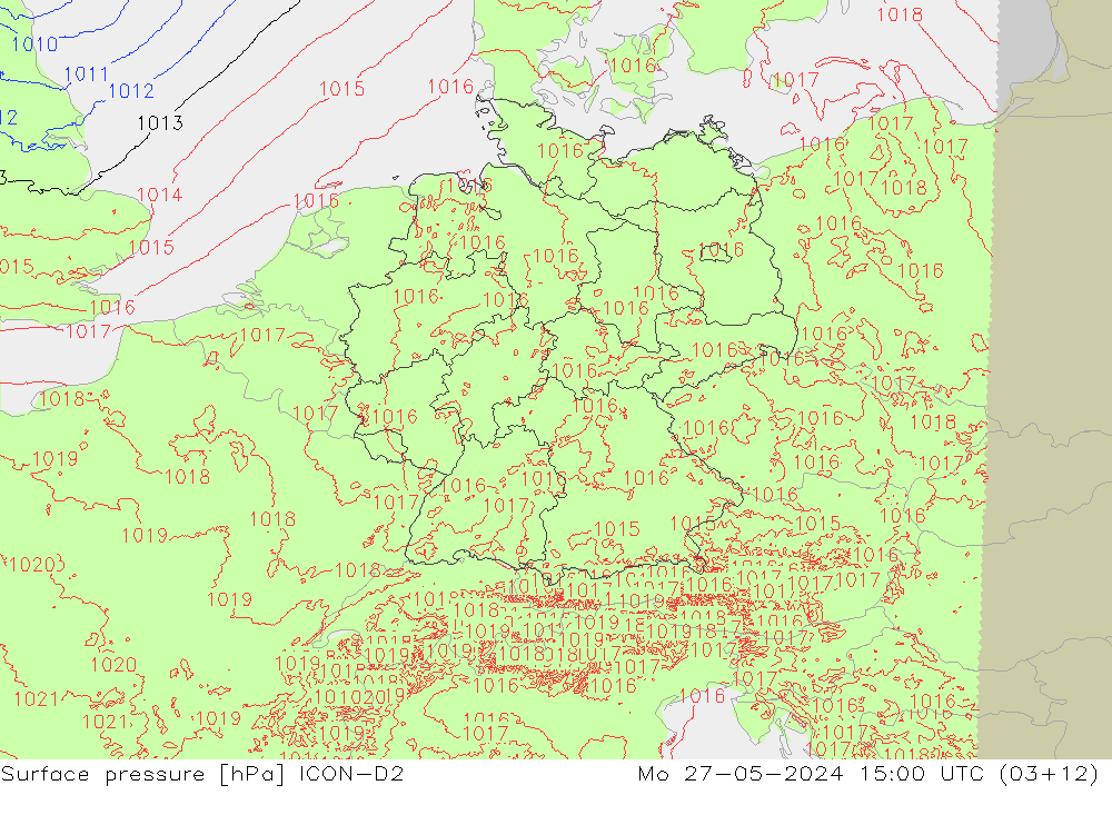 ciśnienie ICON-D2 pon. 27.05.2024 15 UTC