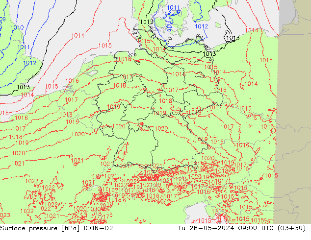 Surface pressure ICON-D2 Tu 28.05.2024 09 UTC