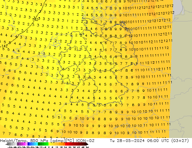 Height/Temp. 850 гПа ICON-D2 вт 28.05.2024 06 UTC