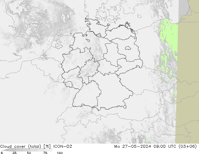 Wolken (gesamt) ICON-D2 Mo 27.05.2024 09 UTC