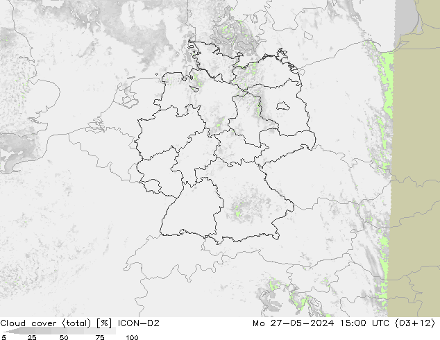 zachmurzenie (suma) ICON-D2 pon. 27.05.2024 15 UTC