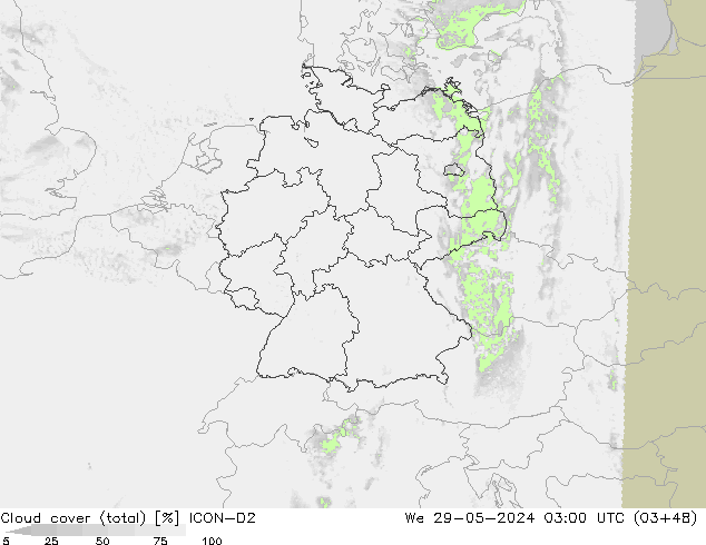 Nubes (total) ICON-D2 mié 29.05.2024 03 UTC