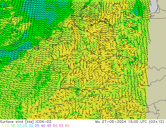 Surface wind ICON-D2 Mo 27.05.2024 15 UTC