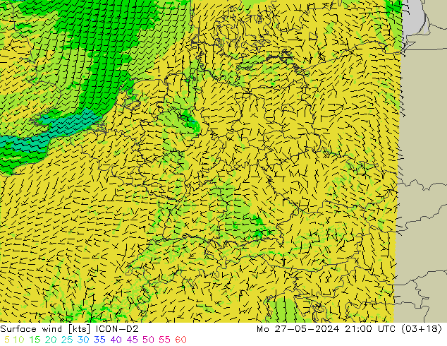ветер 10 m ICON-D2 пн 27.05.2024 21 UTC