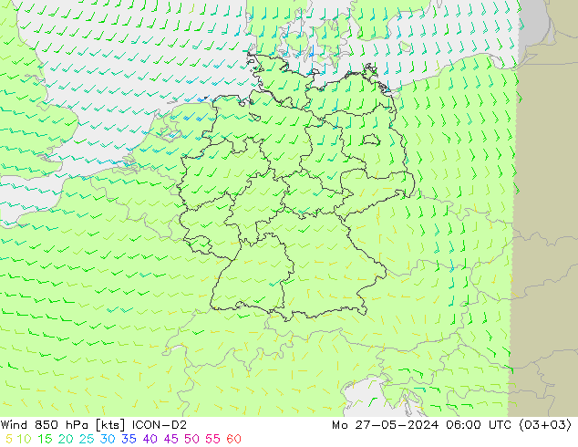 Wind 850 hPa ICON-D2 Mo 27.05.2024 06 UTC